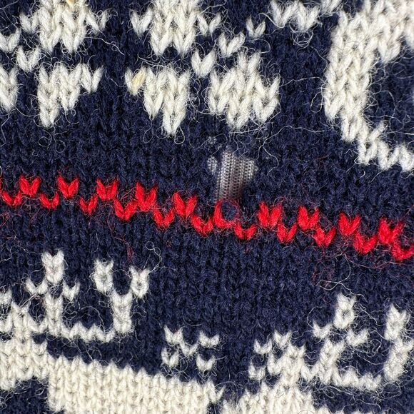 Vintage Rauma Christmas Cardigan Sweater Men's Medium Blue Red Deer Wool READ - Picture 10 of 12
